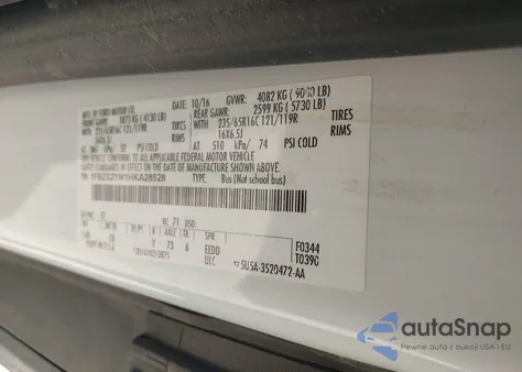 2017 Ford Transit-350 Xlt из США, поврежденный, VIN 1FBZX2YM1HKA28528